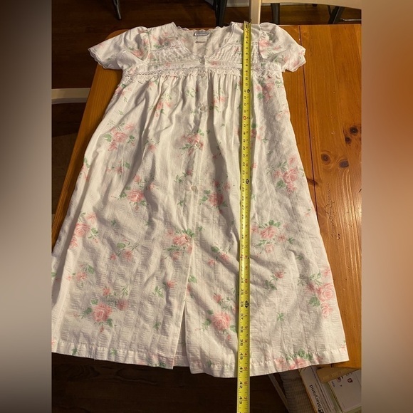 VTG Character Button Front Floral Roses Print Lace Eyelet Cotton House Coat Sz S - Picture 10 of 11